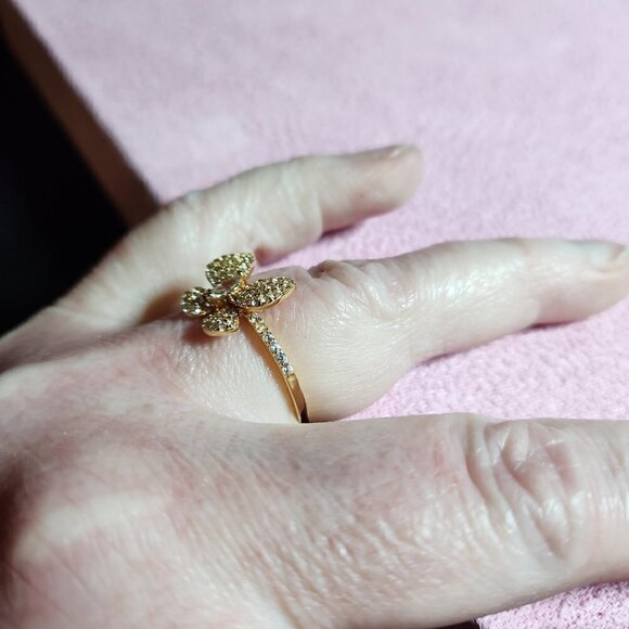 JTV White Cubic Zirconia Butterfly Ring 18K Gold Over Sterling Silver - Picture 5 of 7